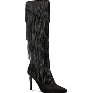 NWB INC Size 7 Shyn Black Faux Suede Embellished Fringe Western Cowgirl Boots‎